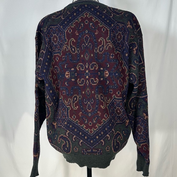 Vintage Tricots St Raphael pure New wool sweater Men Large Tapestry Pattern 80’s - Picture 2 of 8